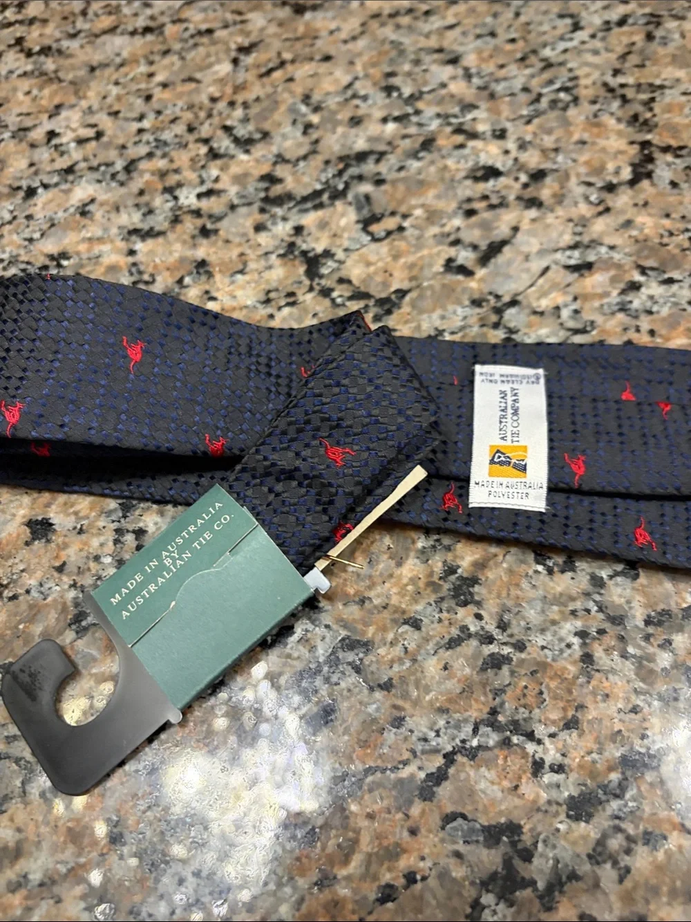 The Australian Tie Co Australian Kangaroo Navy Blue Tie & Souvenir Pin Vintage